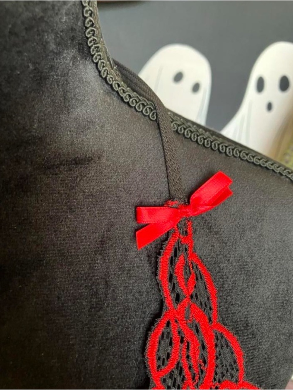 Lace-Trim Red & Black Babydoll Dress - Picture 3 of 5